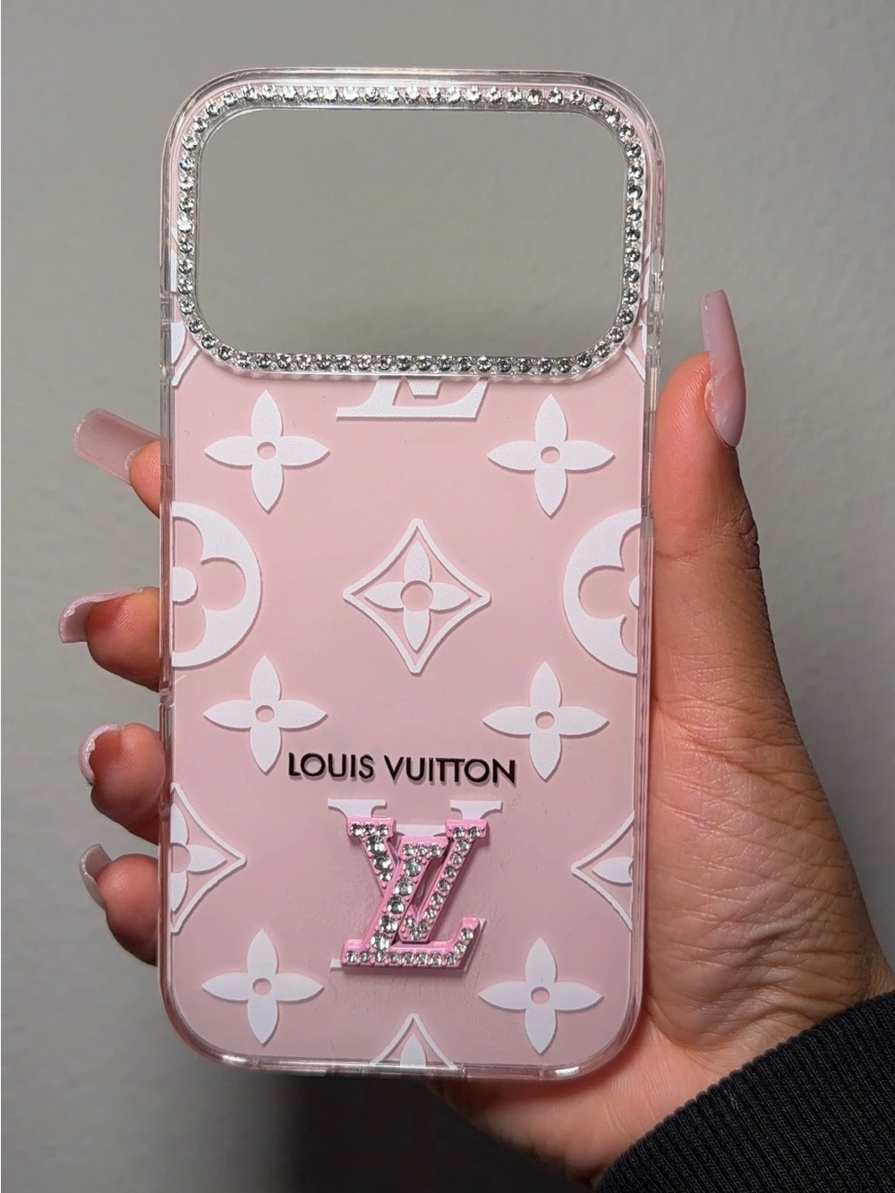 Louis Vuitton Pink Monogram Rhinestone-Trim Phone Case